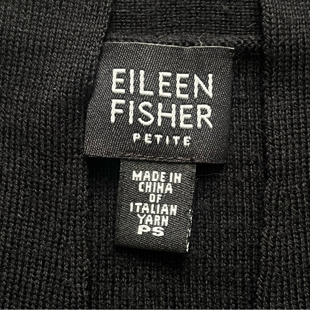 Eileen Fisher Merino Wool Step Panel Open Front Cardigan Sweater Petite S Black - Picture 2 of 8
